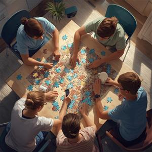 Teens putting a jigsaw puzzle together